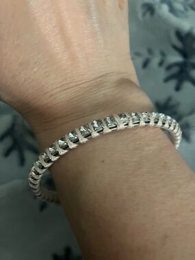 Silver-Tone Tennis Bracelet with Clear Stones - Women's Jewelry